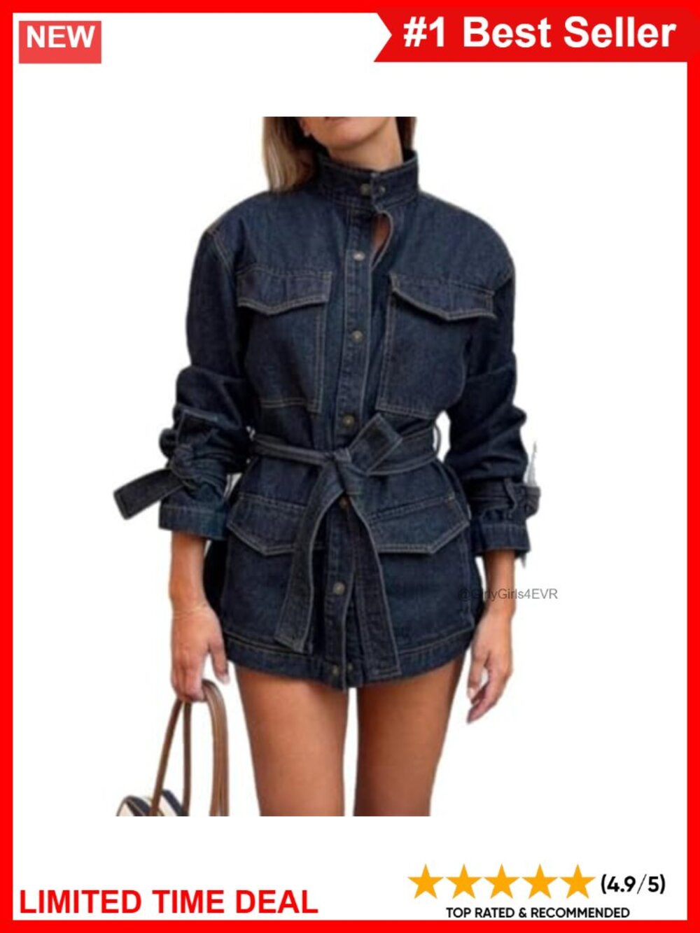 Wuitrie Women's Denim Jacket Button Long Sleeve Loose Fit Casual with Big
